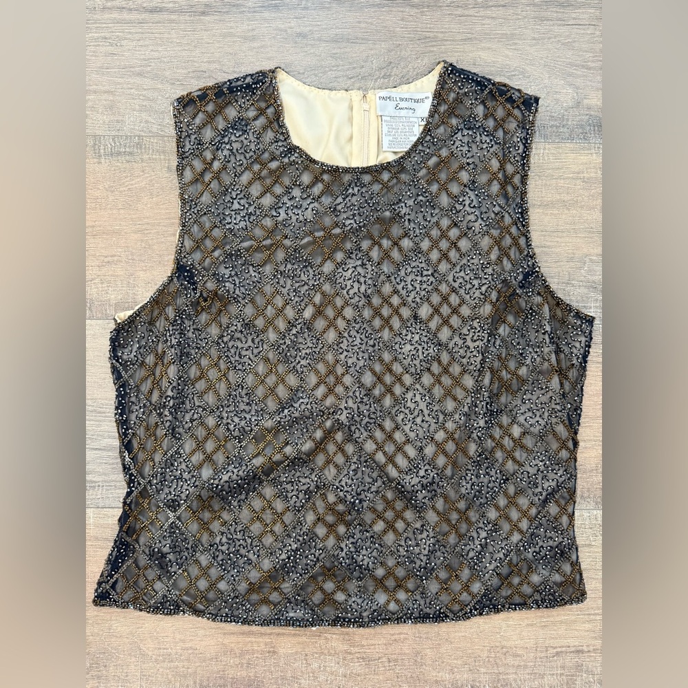 VTG Papell Boutique Beaded Silk Shell